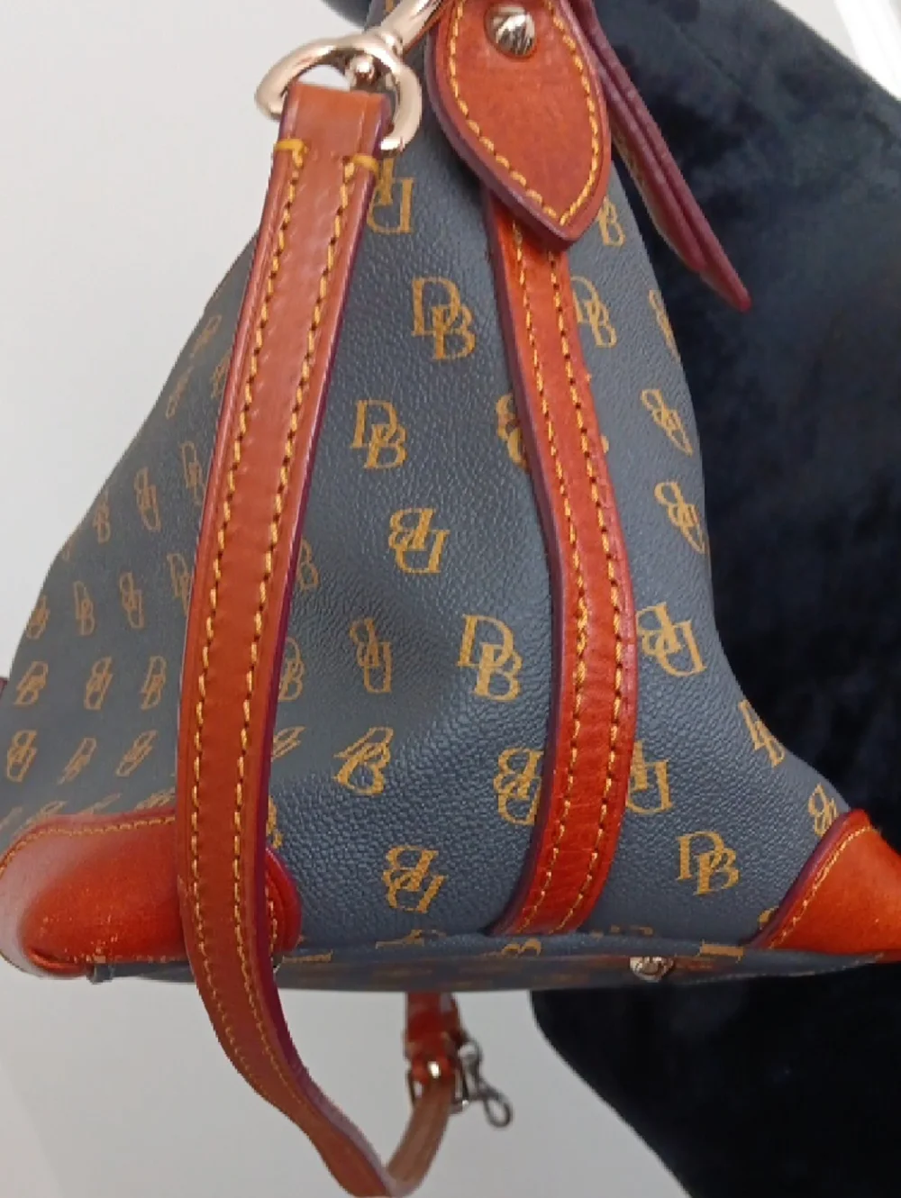 Dooney & Bourke Brown Monogram Handbag with Tan Leather Accents